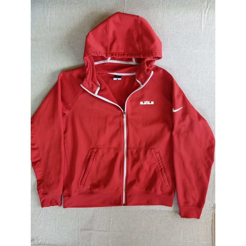 Nike Therma Fit Men Full Zip‎ Drawstring Hoody Stretch Fleece Red Sweater Jacket